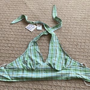 NWT Verge Girl Green Plaid Halter Tie Top